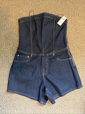 Abercrombie & Fitch Dark Blue Strapless Denim Romper